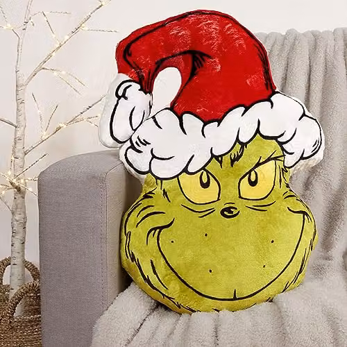 Coco Moon The Grinch Head Plush Scatter Cushion, Green, W/D/H: 35 x 35 x 35 cm