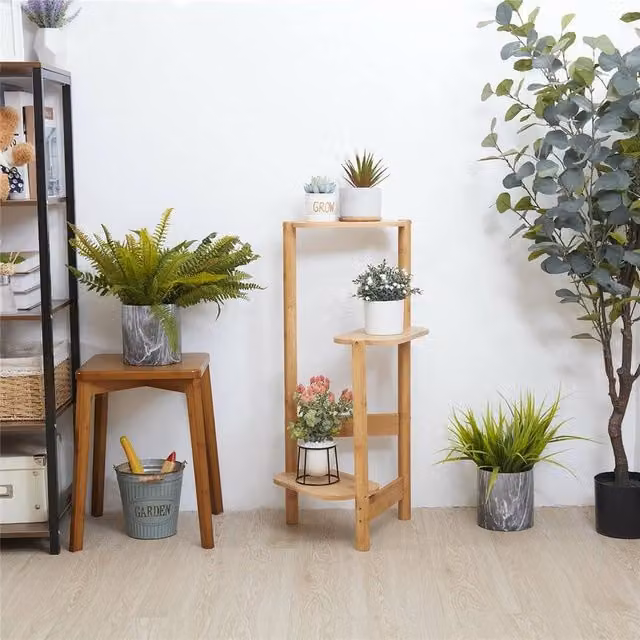 EONLION Natural Wood Indoor Plant Stand and Flower Shelf, Height: 75 cm, Width: 100 cm – 1