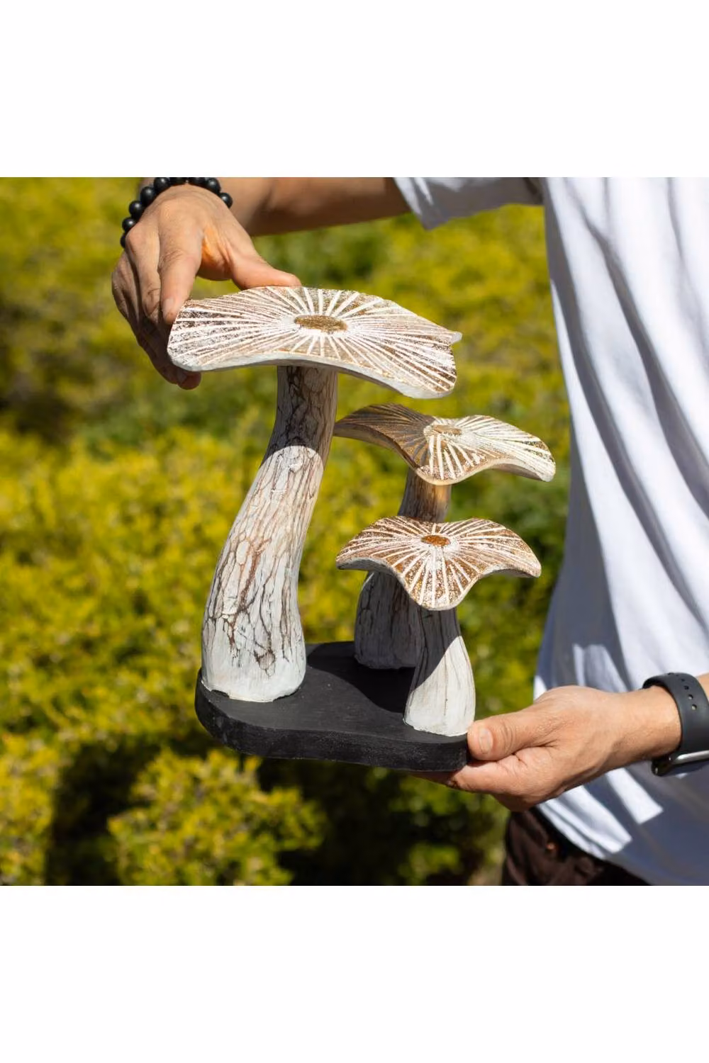 KDMD White and Gold Mushroom Wood Sculpture, 25 cm Height – 3