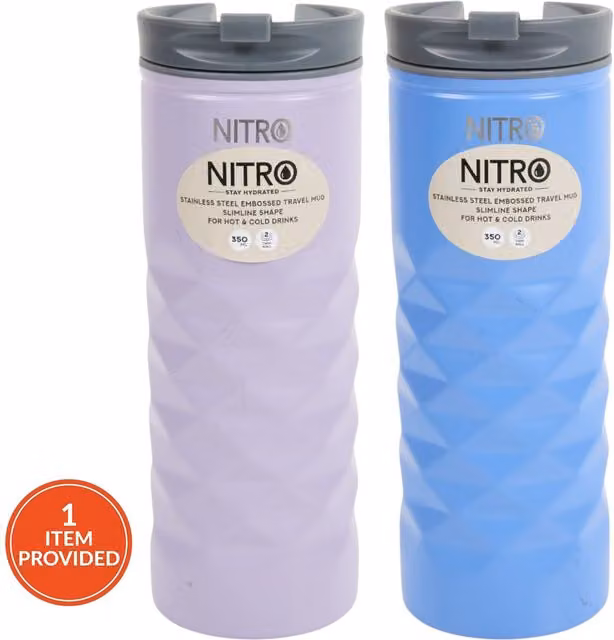 Nitro Double Walled Stainless Steel Embossed Geometric Mug in Blue and Purple