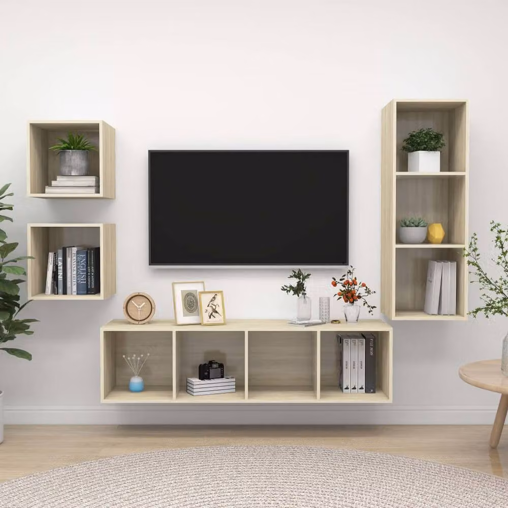 Berkfield Home Practical 4 Piece TV Cabinet Set in Sonoma Oak Light Oak Brown Engineered Wood – 2