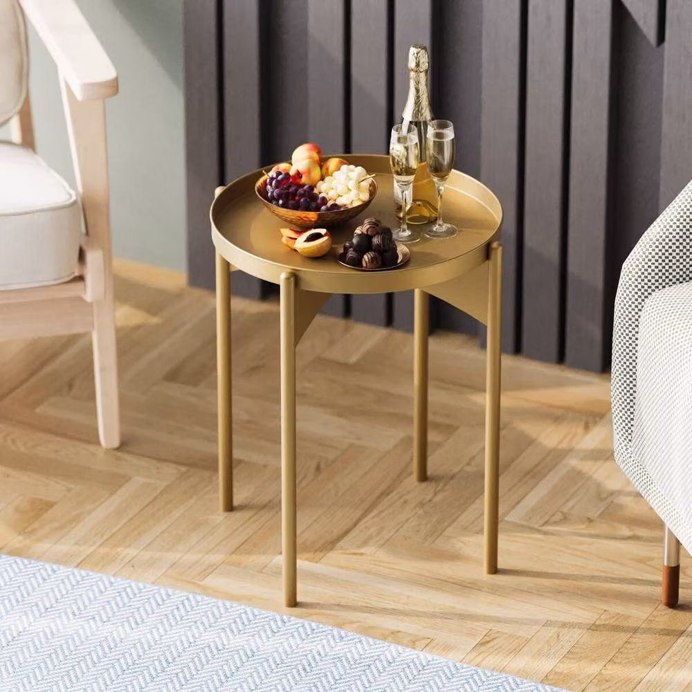 CALICOSY COLE Modern Round Metal End Table in Gold, Height: 57 cm, Width: 44 cm, Depth: 44 cm – 2