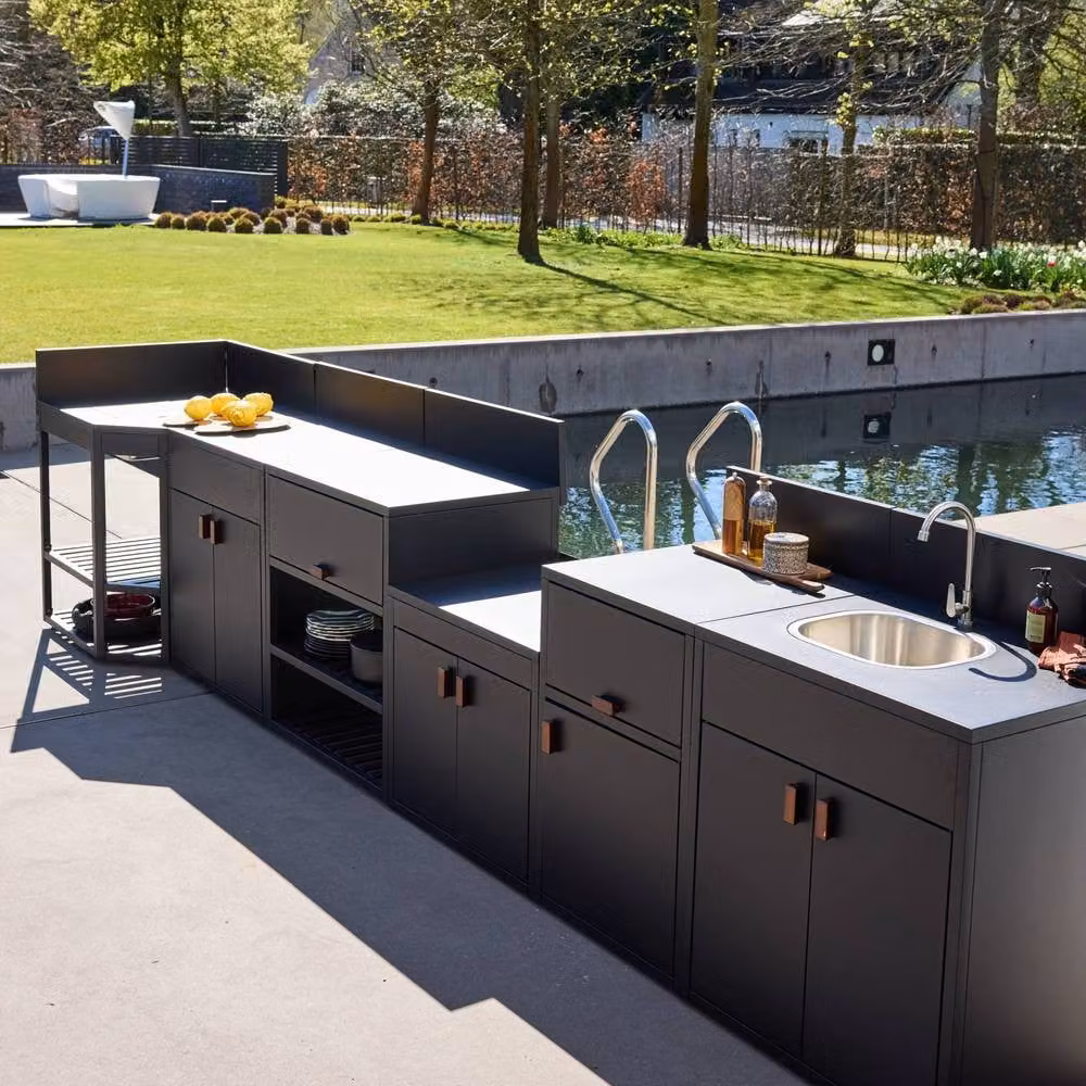 sweeek Modern Outdoor Kitchen with 6 Steel Modules in Black, W/D/H: 225 x 82.5 x 110 cm – 7