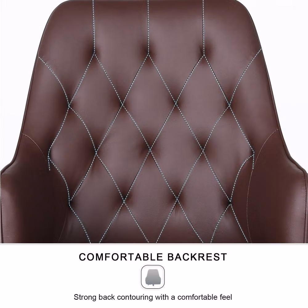 FURNITURE ONE Brown Synthetic Leather Swivel Task Chair with Adjustable Height – 5
