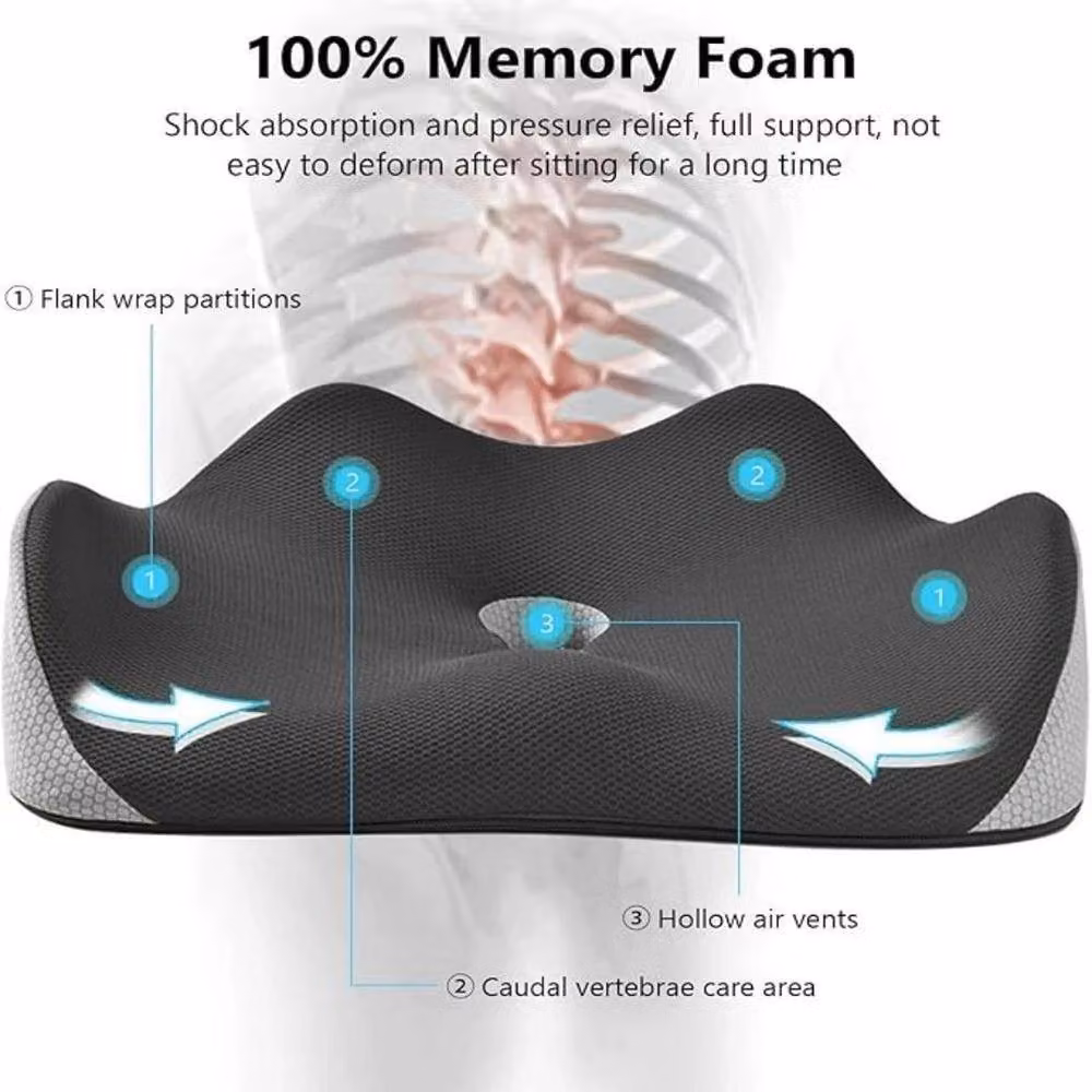 FLAVORA Black Orthopaedic Memory Foam Donut Seat Cushion, W: 100 cm, L: 190 cm – 3