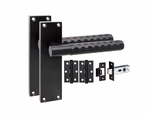 Golden Grace Matt Black Knurled Internal Door Handle Set with Rosette