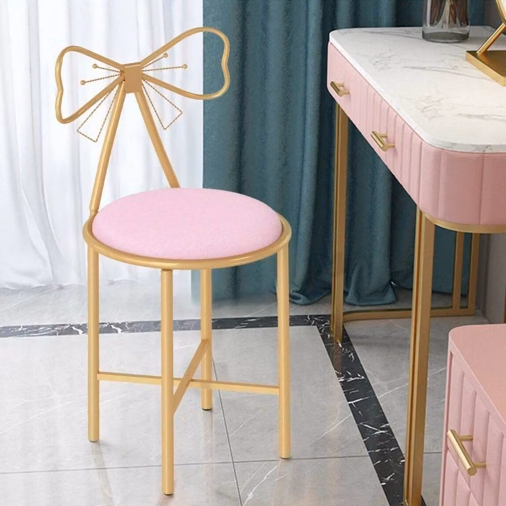 Kelvenix Pink Velvet Armless Vanity Chair with Metal Frame – 3