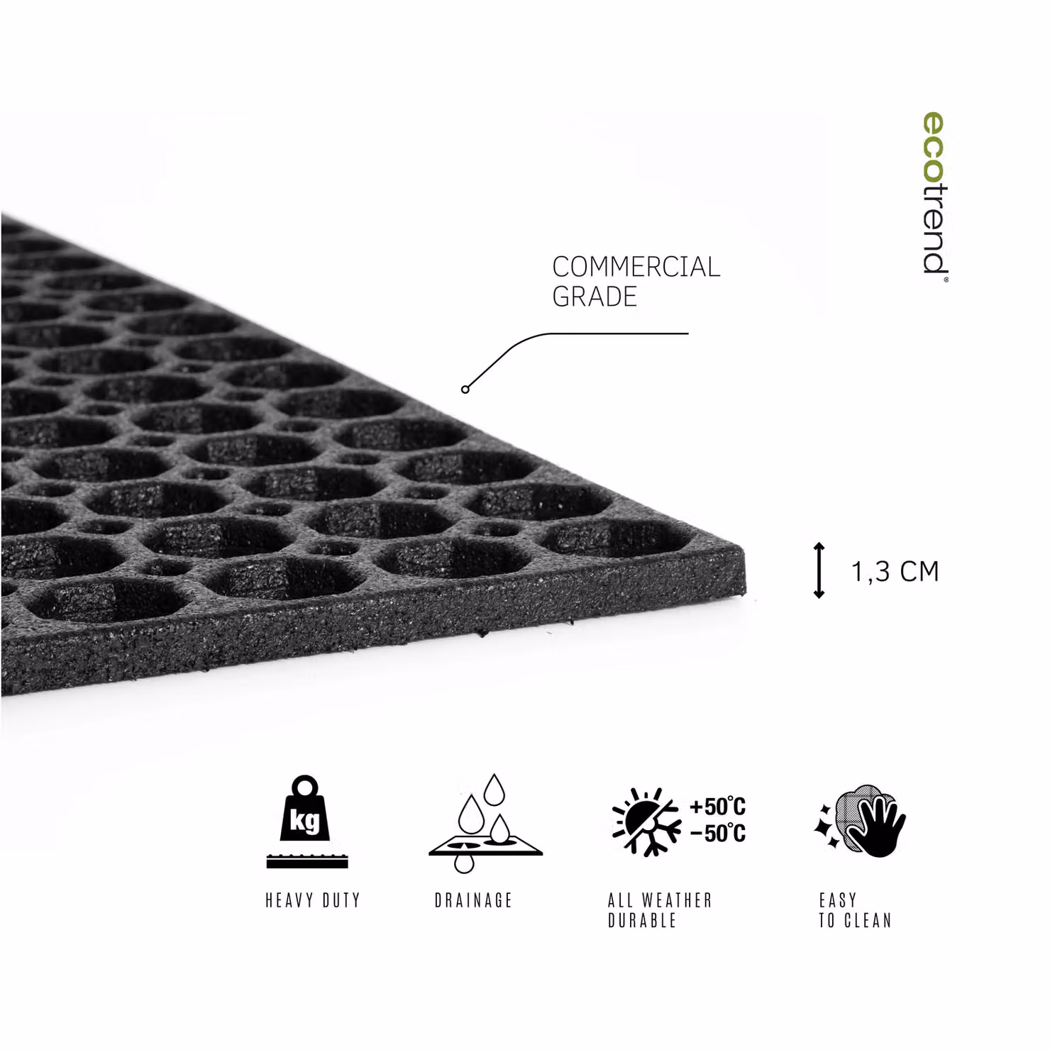 Nicoman Black Rubber Ring Outdoor Doormat, W: 80 cm, D: 60 cm, H: 1.3 cm – 4