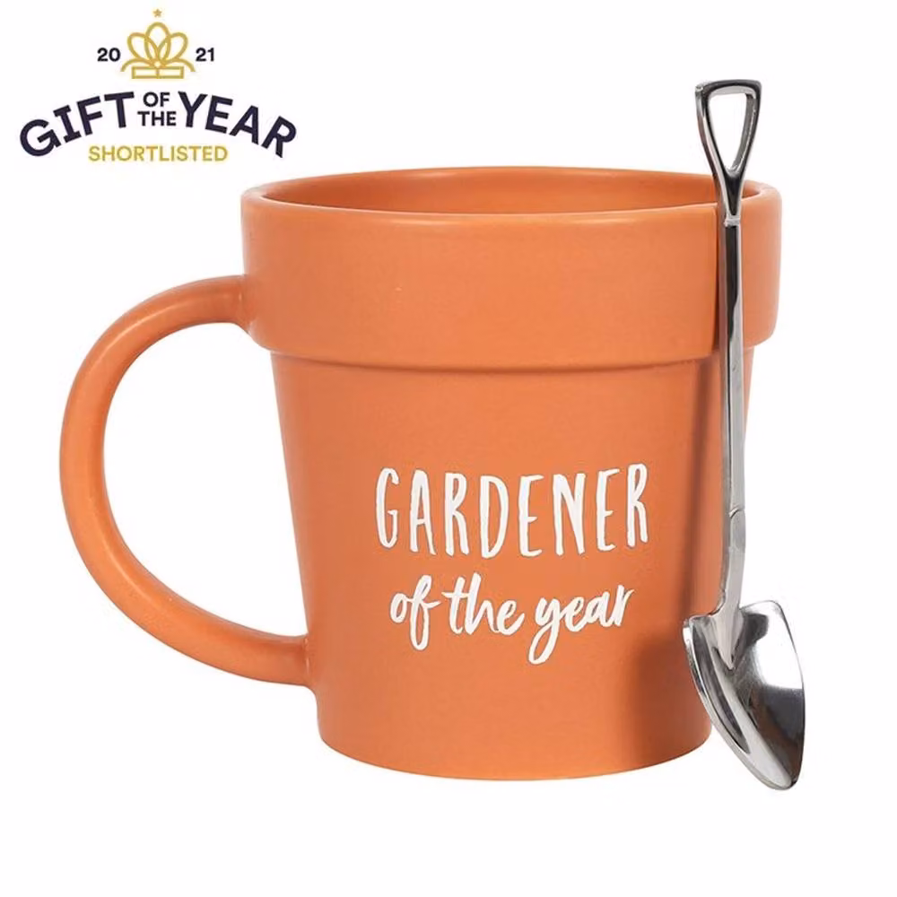 Uniqueful Gardener of the Year Orange Ceramic Pot Mug and Shovel Spoon Set – 2