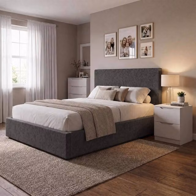 FWStyle Small Double Ottoman Storage Bed in Grey Fabric with Lift Up Base, H 209 x W 139 x D 113 cm