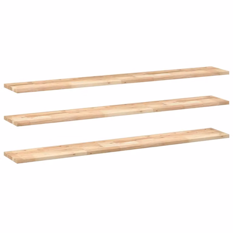 Berkfield Home Set of 3 Floating Wall Mounted Shelves in Brown Untreated Solid Acacia Wood, W: 160 cm, D: 20 cm, H: 2 cm