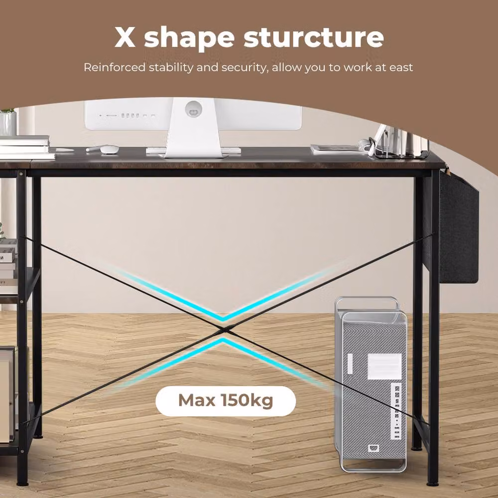 Levede L-Shaped Corner Computer Desk in Brown for Home Office – 4