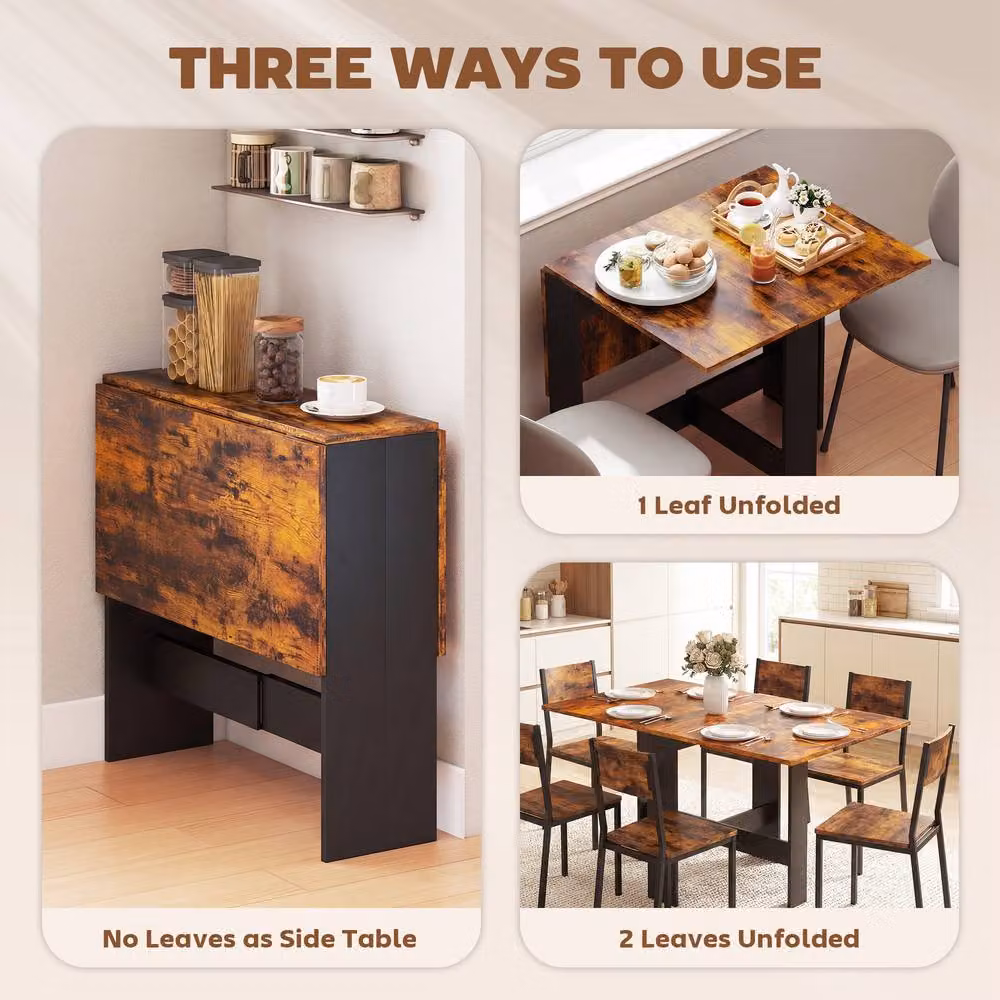 STILVORA Drop Leaf Dining Table in Dark Brown with Butterfly Leaf, W/D/H: 120 x 76 x 76 cm – 5