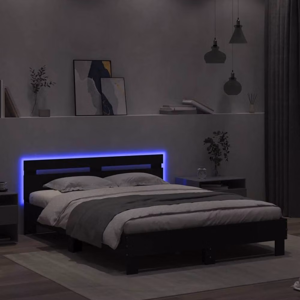 Berkfield Home Durable Bed Frame with LED Under-Bed Lighting in Black, W/D/H: 140 x 200 cm – 4