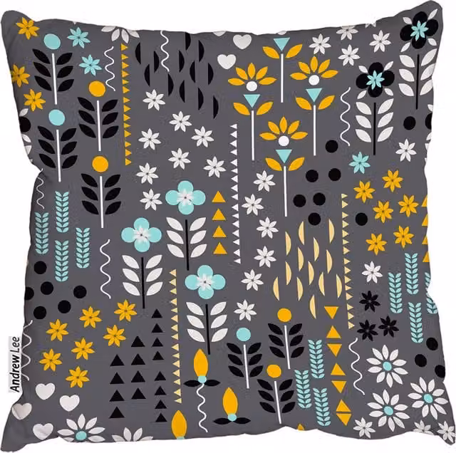Andrew Lee Geometric Floral and Ornamental Traditional Cushion, Yellow and Grey, W: 60 cm x H: 60 cm