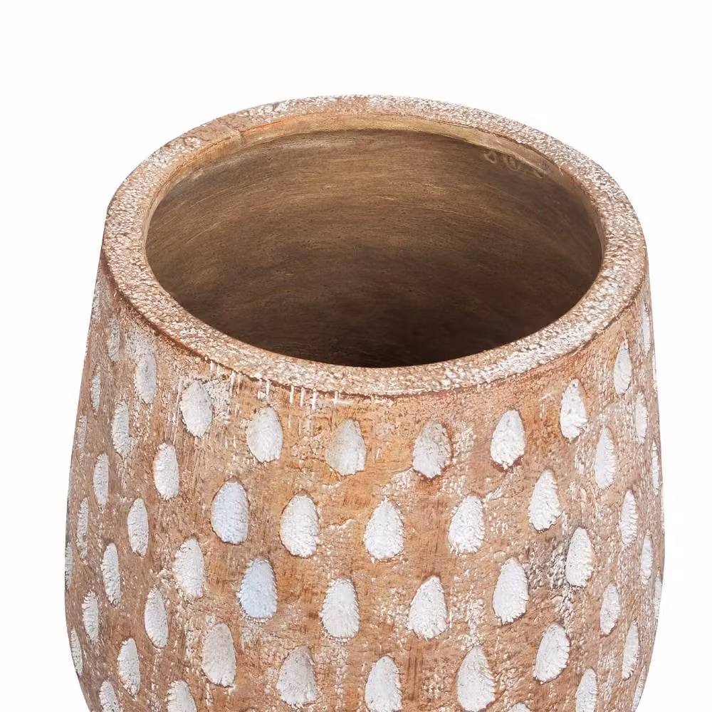 Wyld and Coco Light Brown Magnesium Round Plant Stand with Beechwood Base and Ceramic Tub, H: 61.0 cm, W: 27.0 cm – 3