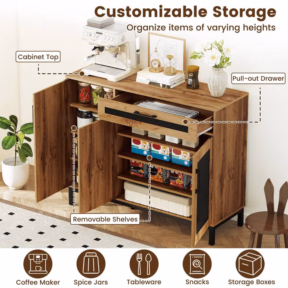 Costway Sideboard Buffet Cabinet Storage Organiser with Drawer and Removable Shelves in Natural Wood – 5
