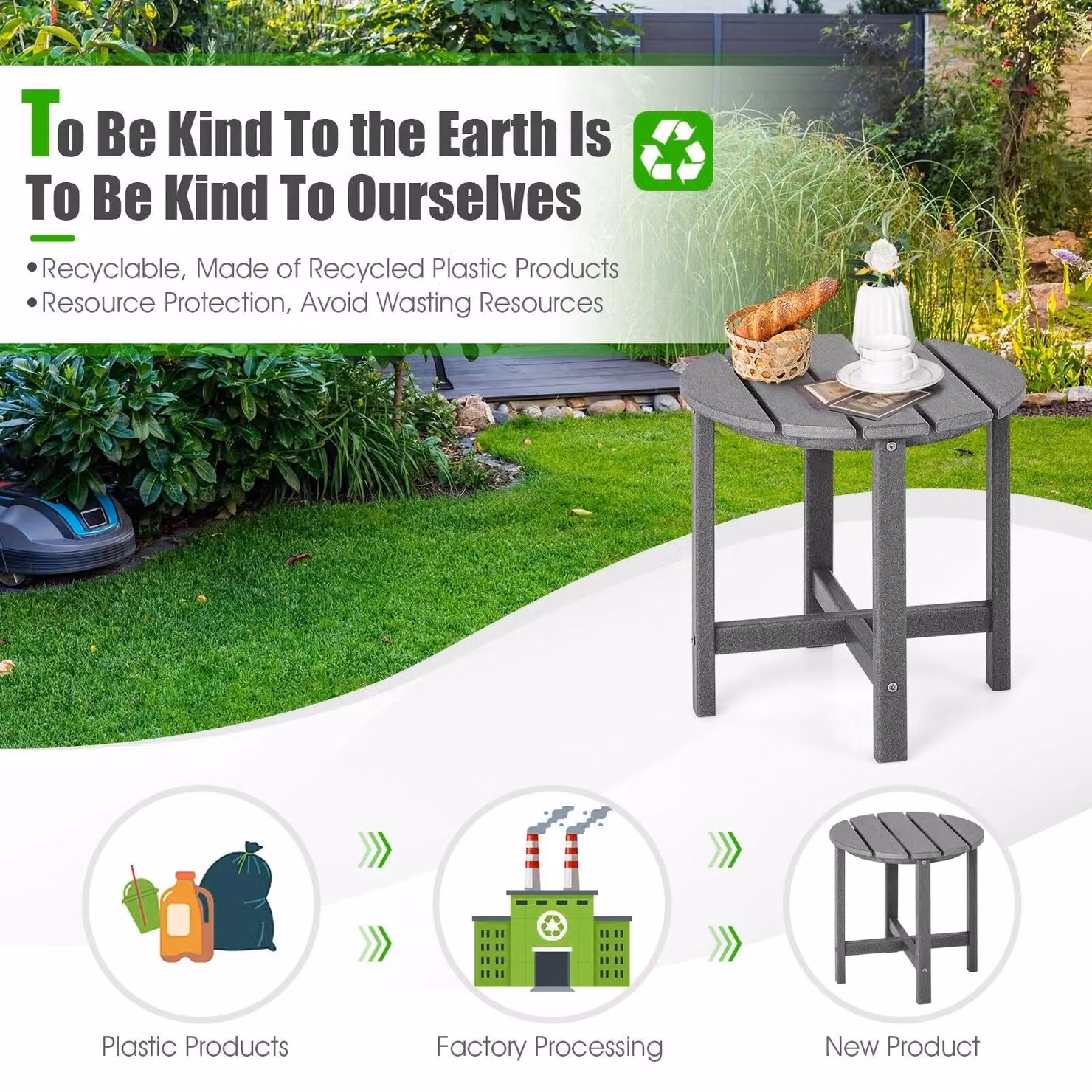 Gymax Weather-Resistant HDPE Adirondack Outdoor Side Table in Grey – 4