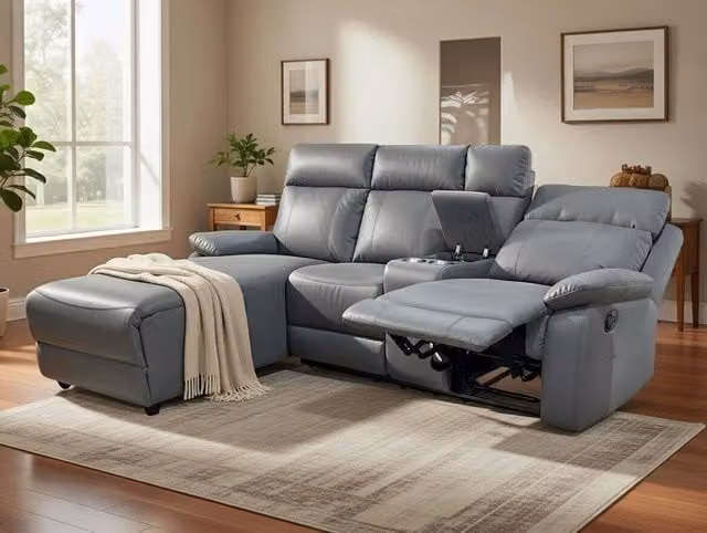 DS Living Sorento Right Hand Corner 3 Seater Leather Sofa in Grey