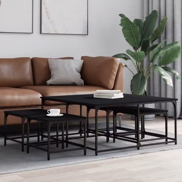 Berkfield Home 5 Piece Nesting Coffee Table Set in Black Engineered Wood – 1
