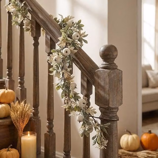 Garden Greatness Textured White Pumpkin Decorative Autumn Garland