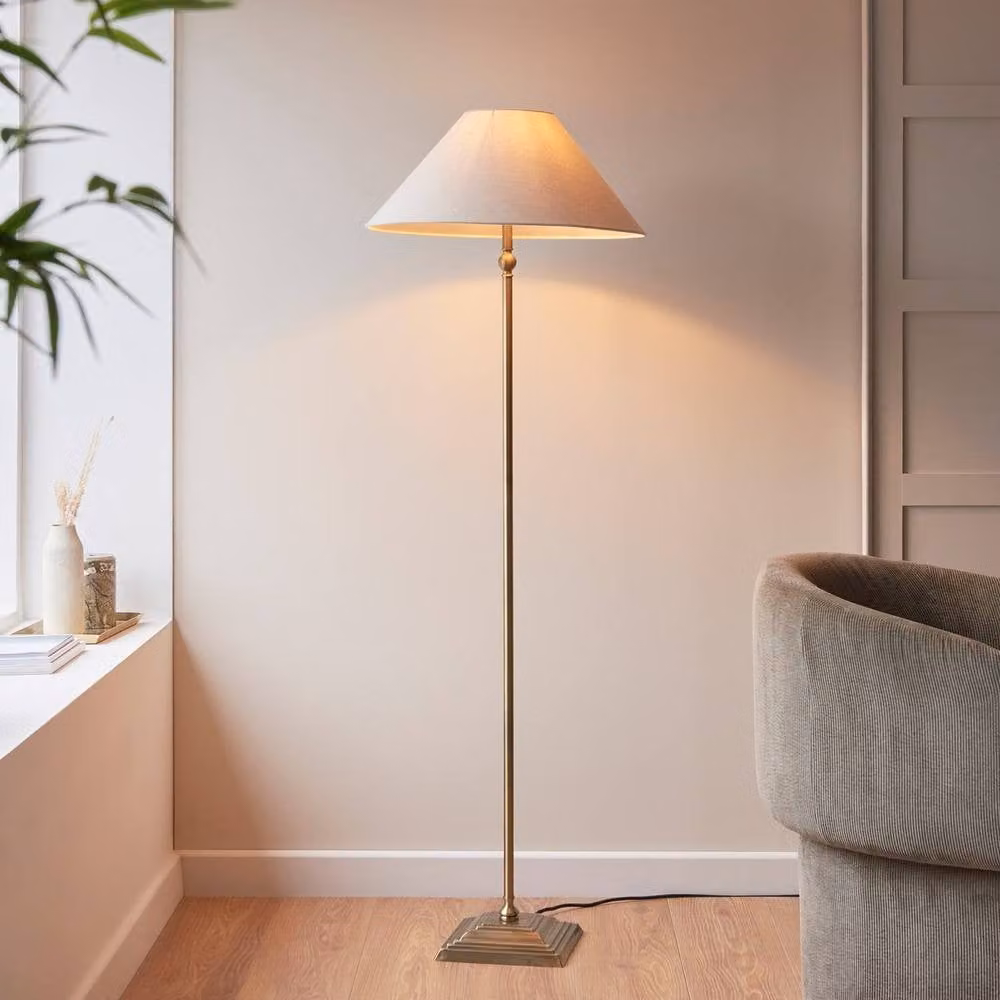 Netlighting Lille Floor Lamp with Tapered Cone Shade in Beige and Brass – 2