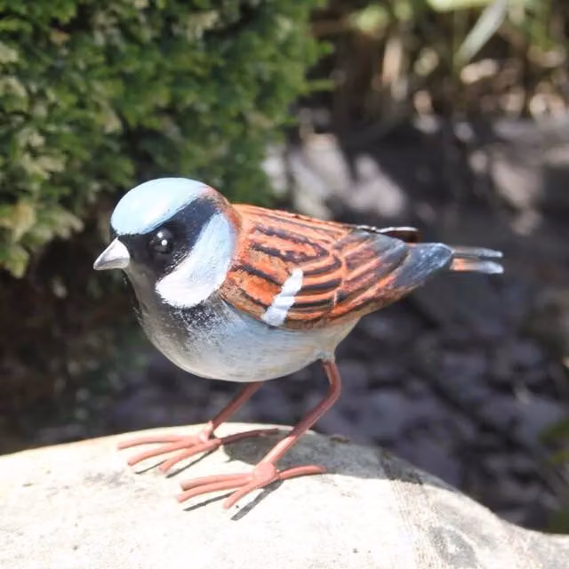 Betley Butterfly Metal House Sparrow Garden Ornament in Brown and Multicolour