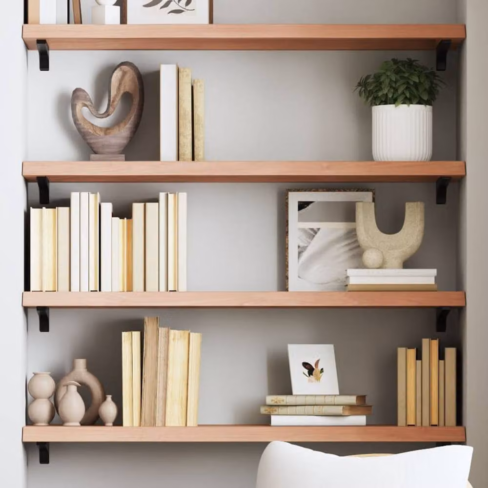 Berkfield Home Wall Mounted Oak Wood Shelf in Light Brown, W: 100 cm, D: 30 cm, H: 2-4 cm – 2