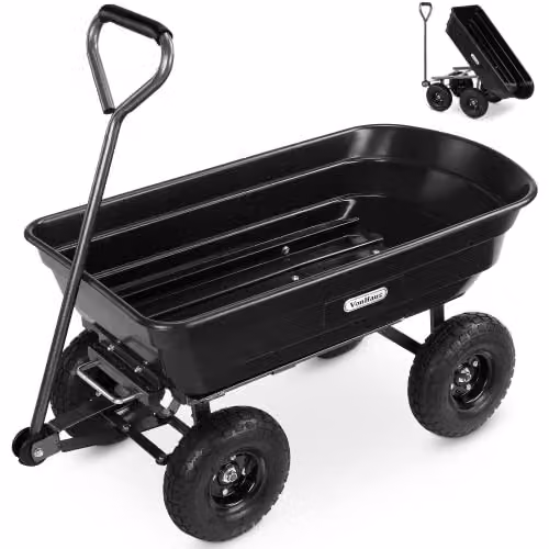 VonHaus Garden Dump Cart Black with 75L Capacity and 250kg Max Weight Load