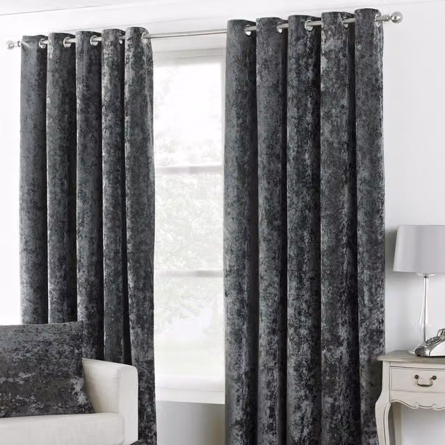 Paoletti Verona Crushed Velvet Eyelet Curtains in Metallic Silver, Width: 168 cm, Drop: 229 cm – 1
