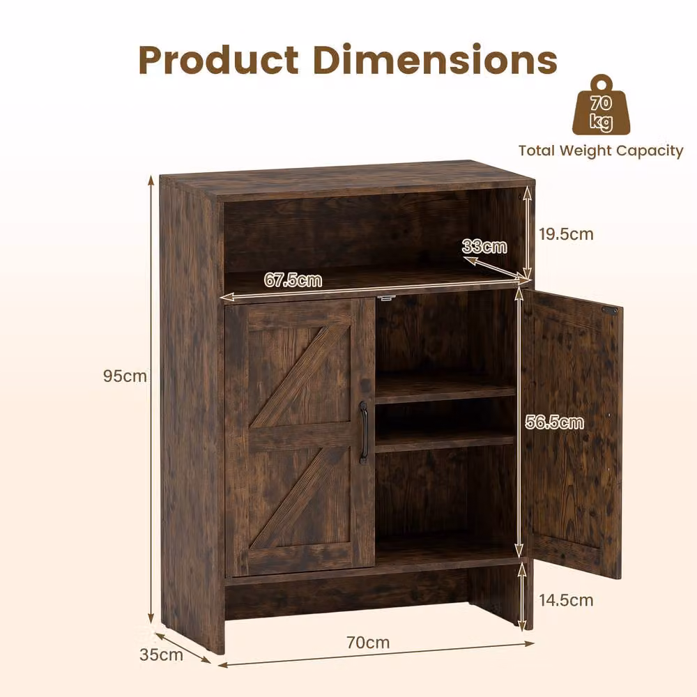 Costway Brown Rustic Wood Shoe Cabinet with 2 Barn Doors and Internal Shelves – 2