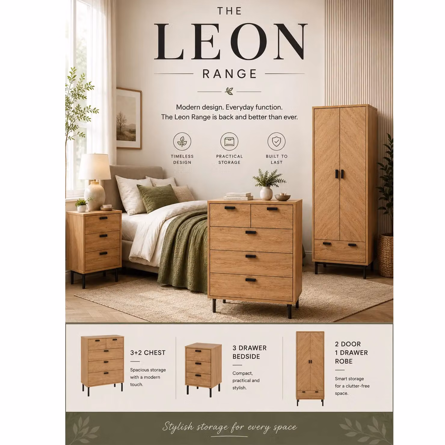Seconique Leon Modern Oak 2 Door 2 Drawer Storage Unit in Brown and Black – 2
