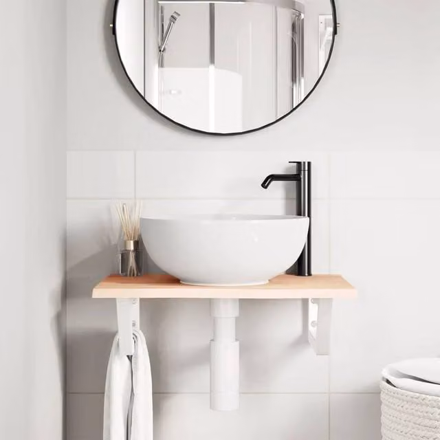 Berkfield Home Elegant Wall Mounted Basin Shelf in Brown Oak and Steel, W: 40 cm, D: 40 cm, H: 17 cm