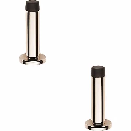Loops 2 Pack Rubber Tipped Cylinder Doorstop with Rose, Wall Mounted, Polished Nickel, 71mm