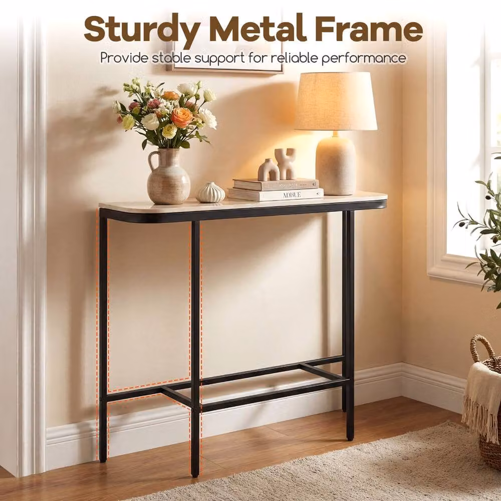 Costway Modern Hallway Console Table with Grey Faux Marble Top and Metal Legs – 3