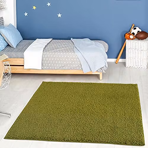 THE RUGS Green Plain Shaggy Square Rug, W/D/H: 120 x 120 x 3 cm – 1