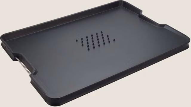 Joseph Joseph Cut & Carve Plus XL Reversible Plastic and Stainless Steel Chopping Board with Handle and Non-Slip Feet, Black