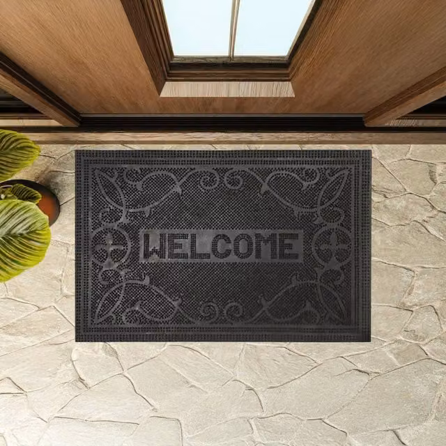 Marco Paul Heavy Duty Black Rubber Welcome Mat, W: 60 cm, D: 40 cm