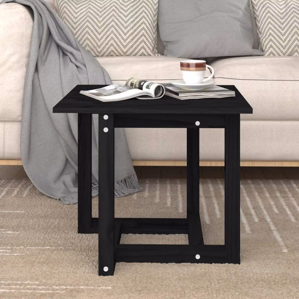 Berkfield Home Black Rustic Solid Pine Square Coffee Table W/D/H: 50 x 50 x 45 cm – 2