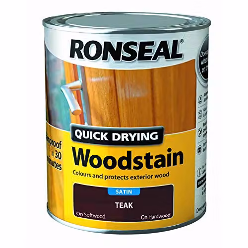 Ronseal Quick Drying Woodstain Teak Brown Satin 0.75 l