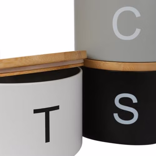 Harbour Housewares 3pc Stackable Tea, Coffee and Sugar Canister Set in Black and White with Airtight Bamboo Lids – 6