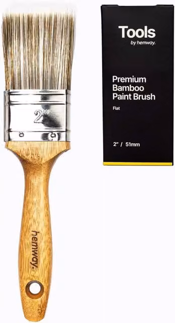 Hemway Premium 2 inch Flat Paint Brush with Bamboo Handle and Loss Free Bristles, Brown