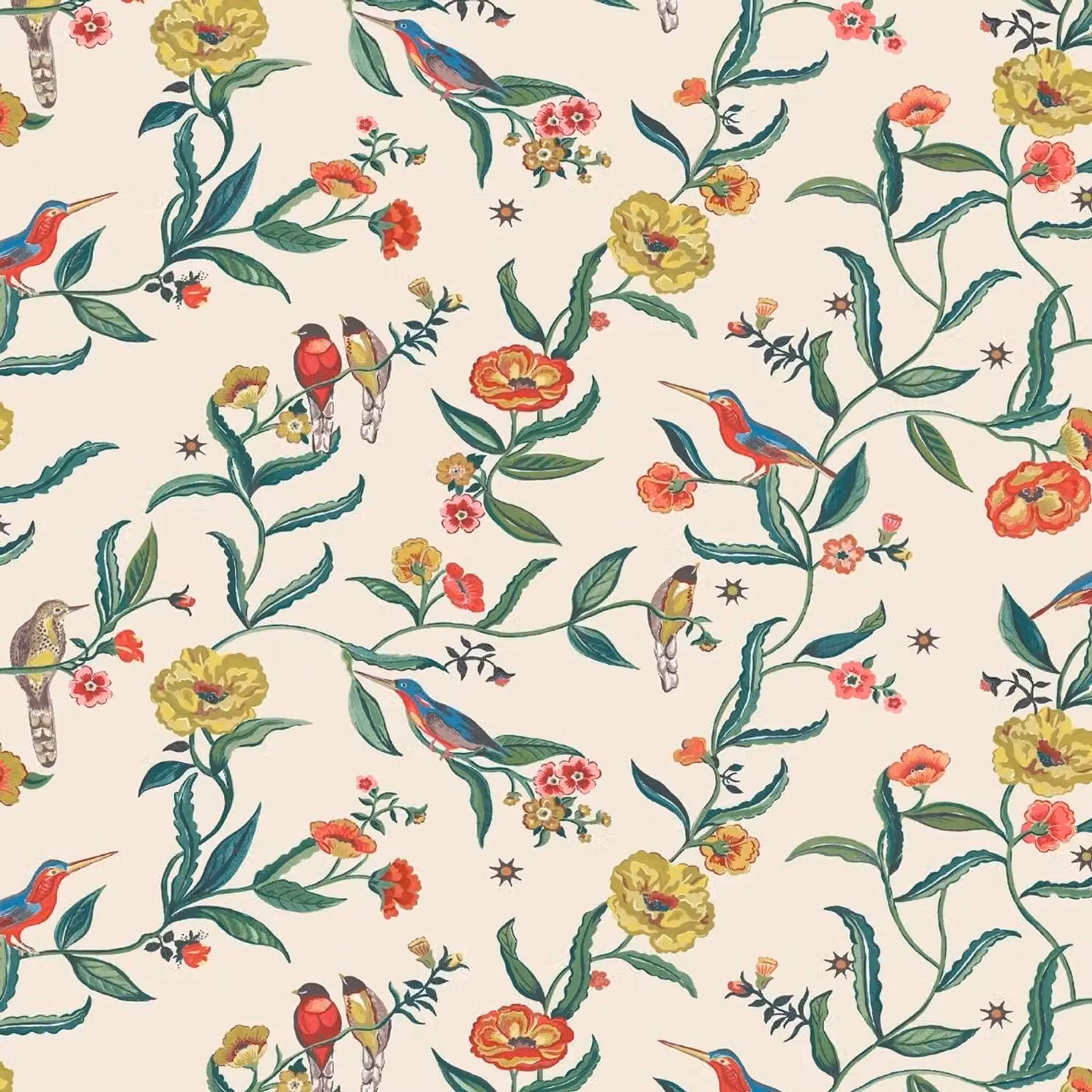 Cath Kidston Birds Floral and Botanical Wallpaper in Cream and Multicolour – 2
