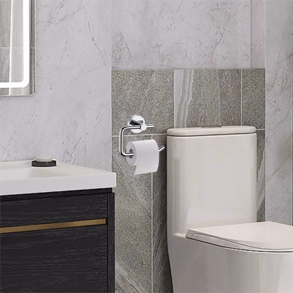 Havendro Wall Mounted Round Toilet Roll Holder in Silver Metal – 3