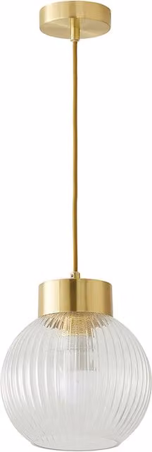 ValueLights Maddison Ribbed Glass Sphere Ceiling Pendant Light in Gold