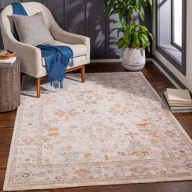 Livabliss Avant Garde Boho Fringe Living Room Rug in Beige, Blue and Orange, W: 150 cm, D: 230 cm