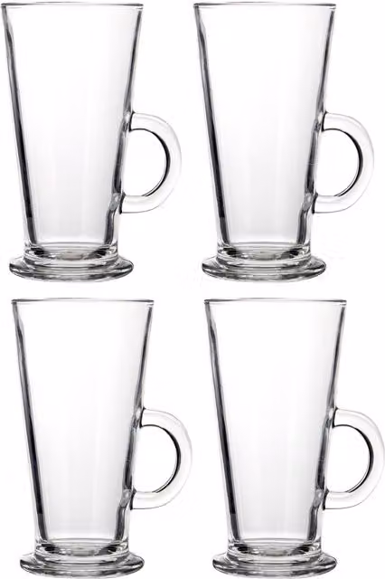 Orsina Set of 4 Tapered Latte Glasses with Rounded Handles, Transparent – 1