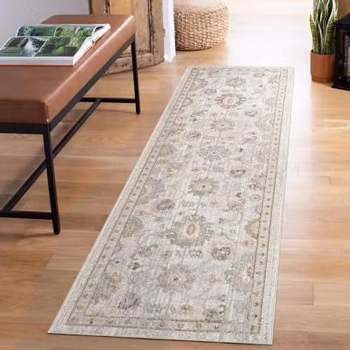 Desire Rugs Maia Non-Slip Washable Soft Oriental Runner Rug, Beige, W: 60 cm, L: 220 cm