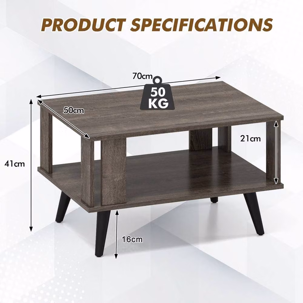 VOGREX Costway Grey 2-Tier Rectangular Wooden Coffee Table – 2