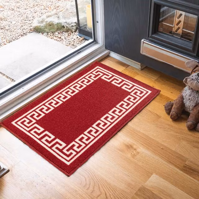 Desire Rugs Machine Washable Greek Key Geometric Anti Slip Runner in Red and White, W: 160 cm, L: 220 cm